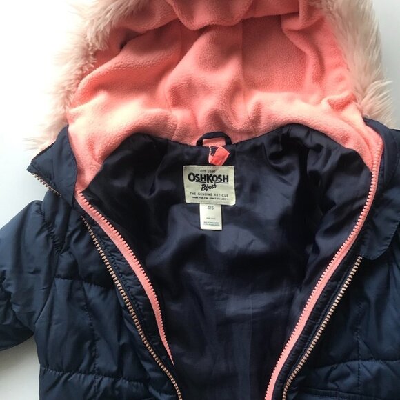 OSKKOSH Girl puffer & detachable inner reversible jacket, navy, pink Girls 4-5 - Picture 15 of 16